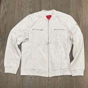 NWOT Guess Mens White Gray Cotton Blend Zip Up Bomber Jacket Size M